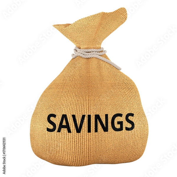 Fototapeta Savings money bag, burlap sack with rope. 3D rendering