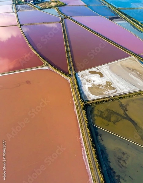 Obraz Colorful salt pans from above