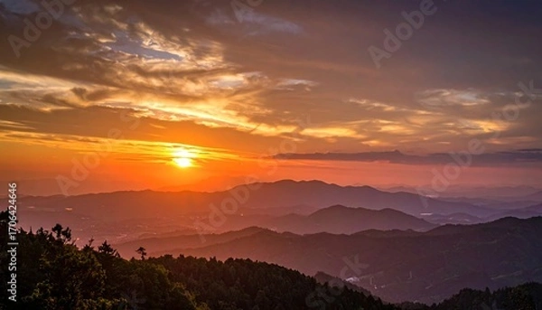 Obraz Colorful sunset over mountain range