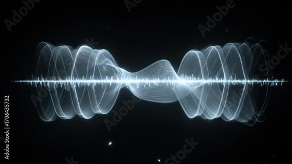 Obraz Abstract audio wave visualization against a dark background evokes technology and science