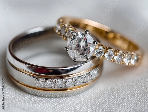 Fototapeta wedding rings on white background