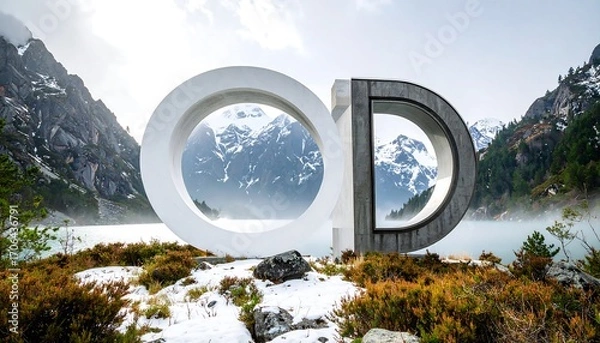 Fototapeta Mountain lake view through abstract forms