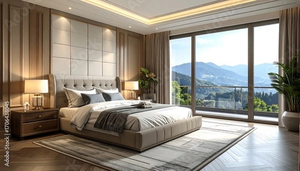 Obraz Luxurious bedroom with mountain view (2)