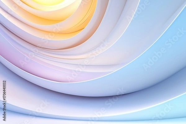 Fototapeta A vibrant, abstract image featuring smooth, flowing layers in soft hues of yellow, pink, and blue, creating a visually soothing effect.