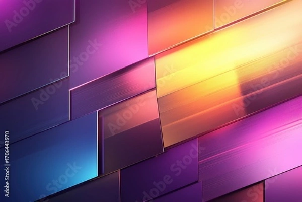 Fototapeta A vibrant abstract pattern featuring colorful, overlapping panels with varying shades of purple, blue, and orange, creating a dynamic visual effect.