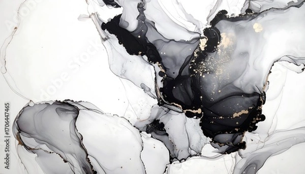 Fototapeta Abstract fluid art with black and gold
