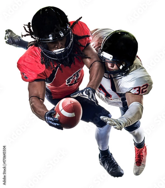 Fototapeta dwóch graczy futbolu amerykańskiego mężczyzn studio na białym tle