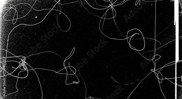 Fototapeta Abstract Film Grain and Scratches: An artistic display featuring intricate scratches and film grain texture against a stark black backdrop, evoking a sense of vintage charm and textured.