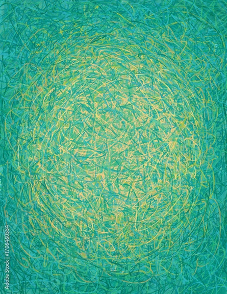 Obraz Texture of blue, green and yellow lines. Interlacing brush strokes