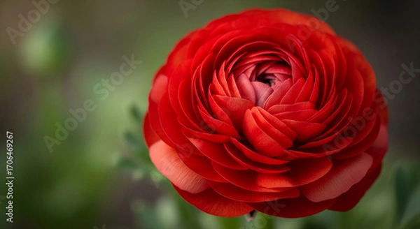 Fototapeta Close-up of red ranunculus flower, showcasing layered petals and intricate texture, symbolizing beauty, romance, and springtime freshness