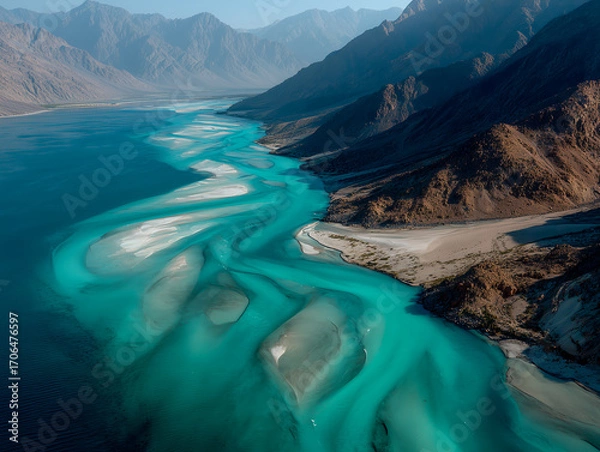 Obraz river braiding through a valley