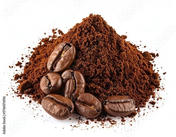 Obraz Pile of coffee grounds with beans