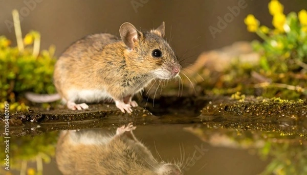 Obraz Mouse reflecting in puddle