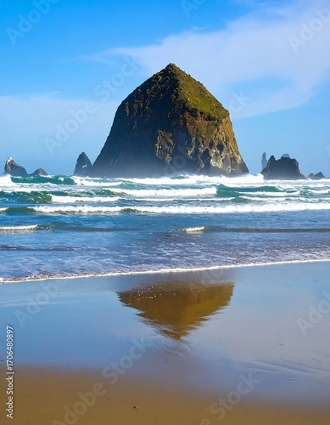 Obraz Coastal rock formation reflecting in tranquil water