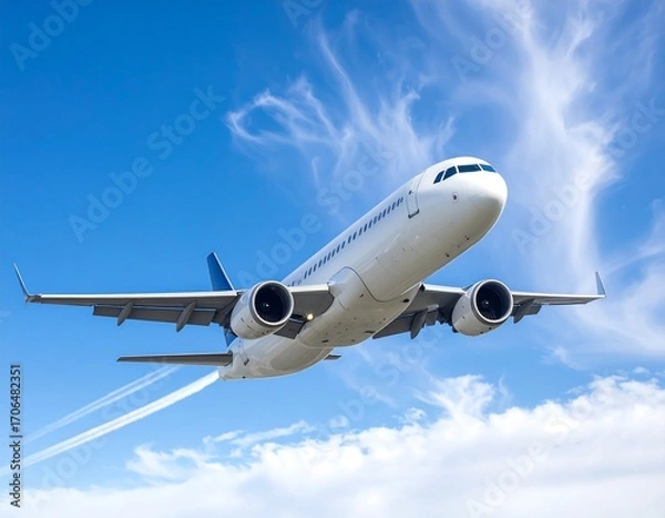 Fototapeta Airplane soaring through a vibrant sky