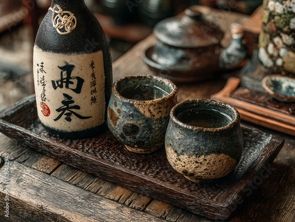 Fototapeta chinese tea set on wooden table