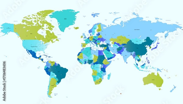 Fototapeta World map. Color modern vector map. Silhouette map.