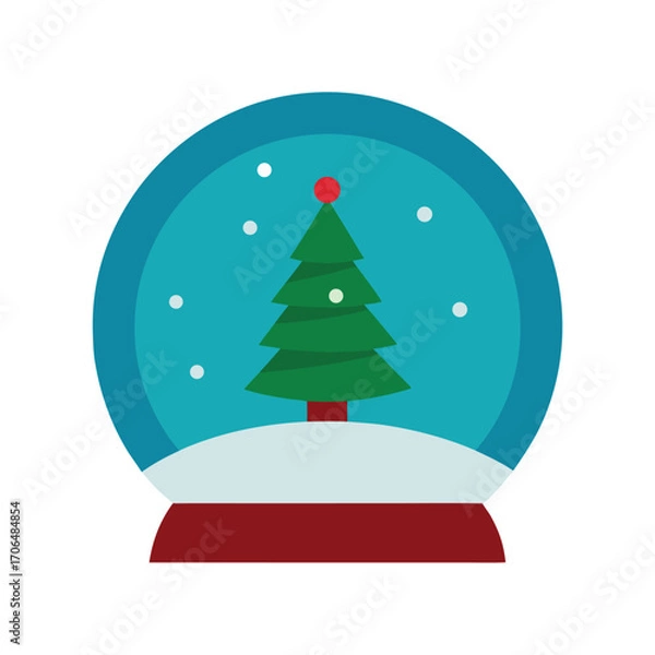 Fototapeta snow globe with christmas tree on white background
