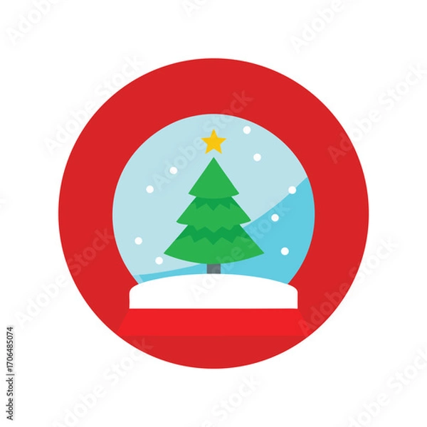 Fototapeta snow globe with christmas tree on white background