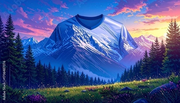 Obraz Mountain landscape with a v-neck shirt