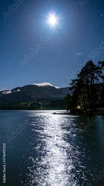 Obraz Nighttime lake scene under a bright moon