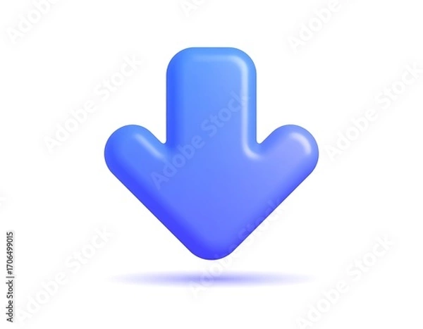Fototapeta 3D rendered, vibrant blue arrow pointing down