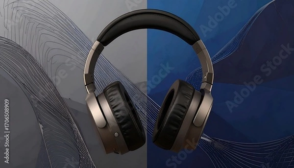 Obraz Over-ear headphones presented against abstract backgrounds