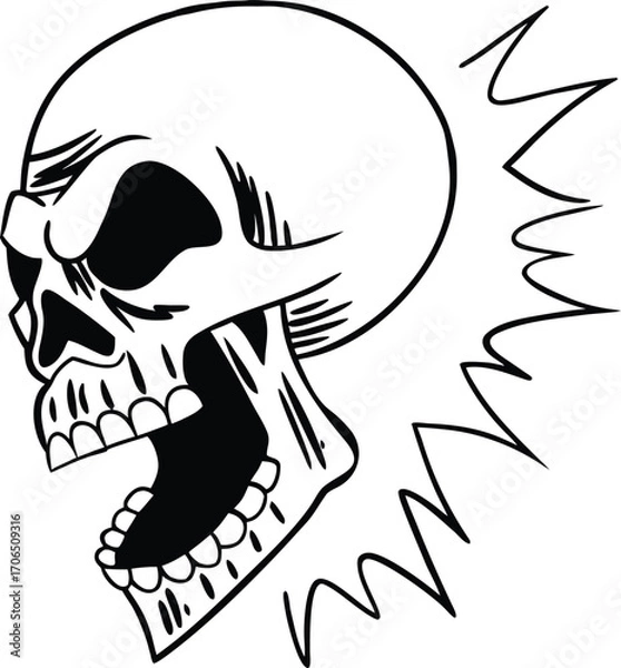 Fototapeta Flat Isometric Angry Horror Skull Head Side View with Open Mouth  Artwork