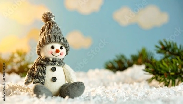 Obraz Festive snowman figurine in snow