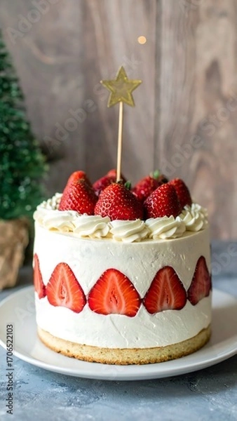 Obraz Festive strawberry cake on a plate