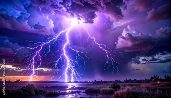 Obraz Dramatic lightning storm over a landscape