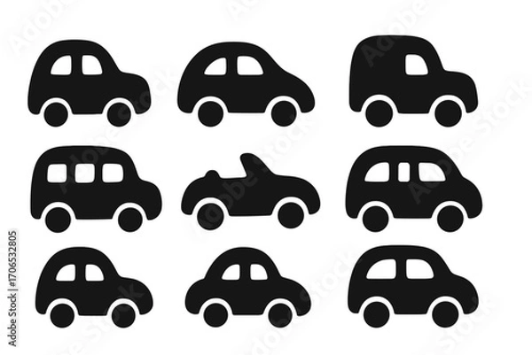 Obraz Variety of silhouette cars arranged in a grid format showcasing different types and sizes
