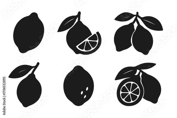 Obraz Graphic representation of lemons and lime slices featuring various angles and styles in monochrome design