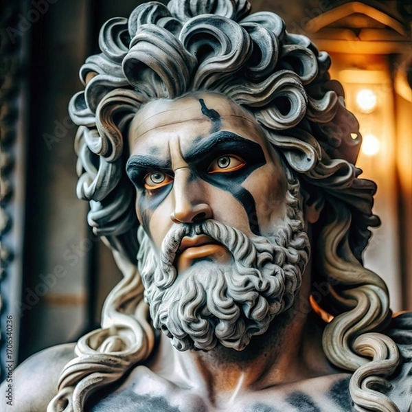 Fototapeta Marble Laocoon Statue With Dramatic Smoky Eye Makeup and Intricate Detailing, Showcasing Classical Art in a Modern Reinterpretation