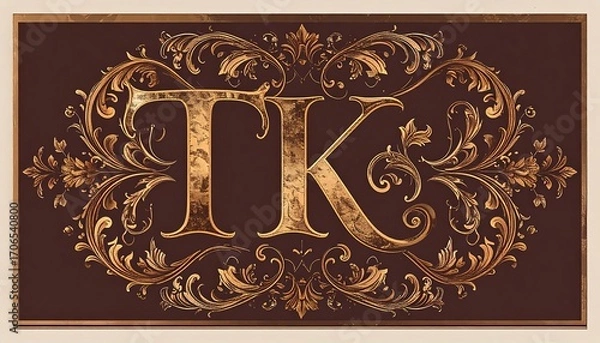 Obraz Ornate initials in gold on maroon background