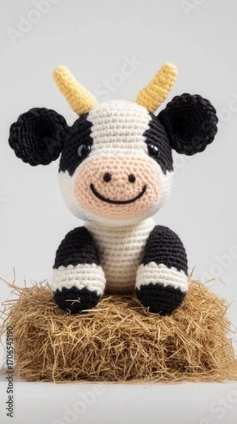 Fototapeta cow made of crochet generative ai