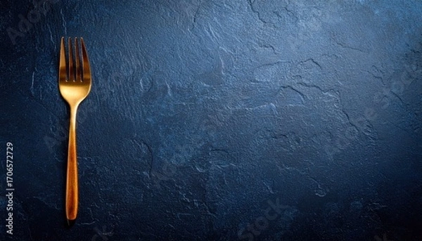 Obraz Gold Fork on Dark Blue Textured Background