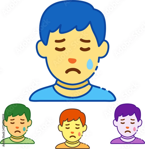 Fototapeta Expressive characters showing sadness and emotional distress, perfect for illustrating mental health awareness and empathy, with diverse skin tones showcasing inclusivity and understanding