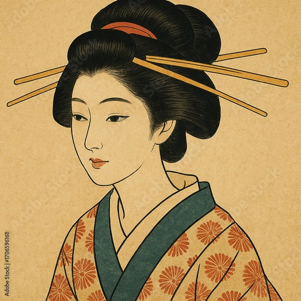 Obraz 浮世絵風の女性肖像 – 江戸の美しき面影