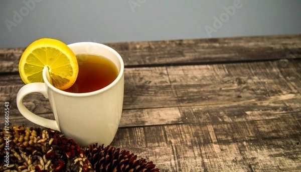 Obraz Warm comforting tea on a rustic table