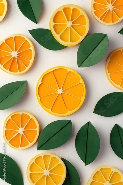 Fototapeta Colorful orange slices arranged in a pattern on a white background