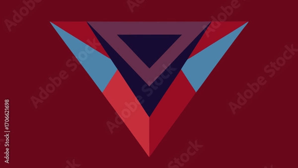 Fototapeta Geometric V- Shape with Layered Triangles in Red Blue and Purple Hues abstract v-shape