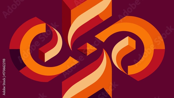 Fototapeta Abstract 3D Geometric Sculpture in Warm Red Orange and Beige Tones vector illustration