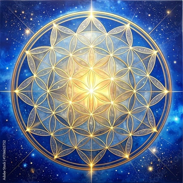 Obraz Golden flower of life in cosmic space