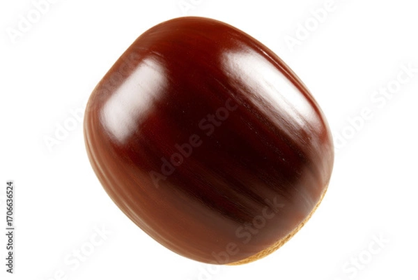 Fototapeta Close-up of glossy brown chestnut with smooth surface on white background