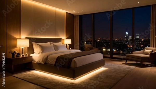 Fototapeta 夜景の見えるホテルの部屋・ラグジュアリーホテル
