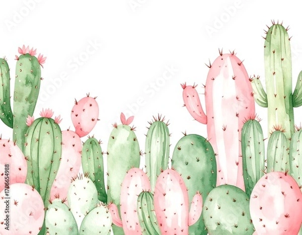 Obraz Watercolor cactus border