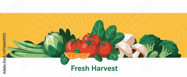 Fototapeta Featuring a fresh harvest of colorful vegetables arranged in a simple yet appealing design, this image communicates the joy of wholesome eating and the beauty of nature's bounty.