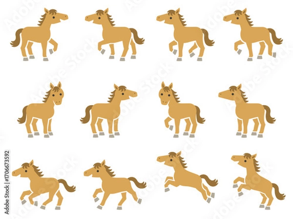 Obraz 色々なポーズの馬のイラストセット