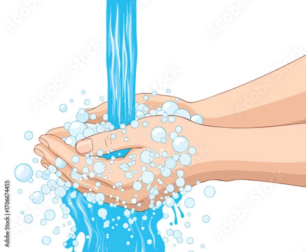Obraz Hands under streaming water with bubbles surround them